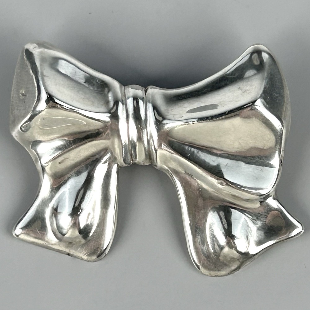 Sterling Silver Large 2 1/2" Puffy Ribbon Bow Brooch Pendant Large 20.60g